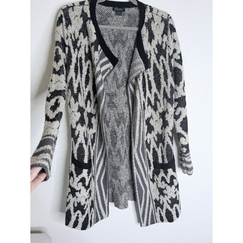 Lucky Brand Womens M Boho Mixed Print Open Front Long Cardigan Sweater - Picture 2 of 12